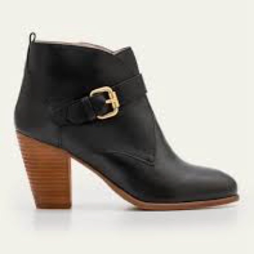 Boden Black Leather Ankle Boots with Gold Buckle: size 38